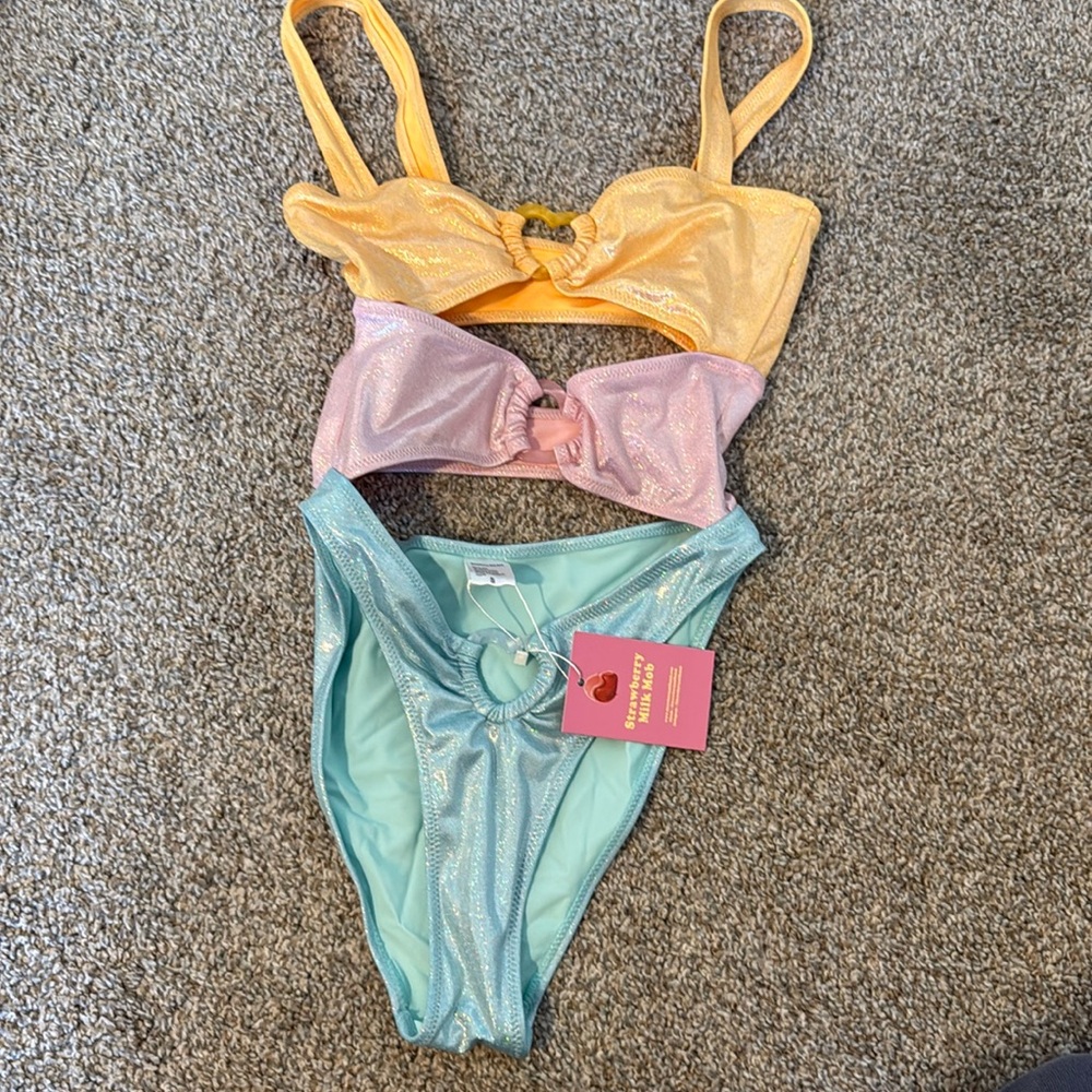 Strawberry Milk Mob one piece cutout swimsuit size Small NWT